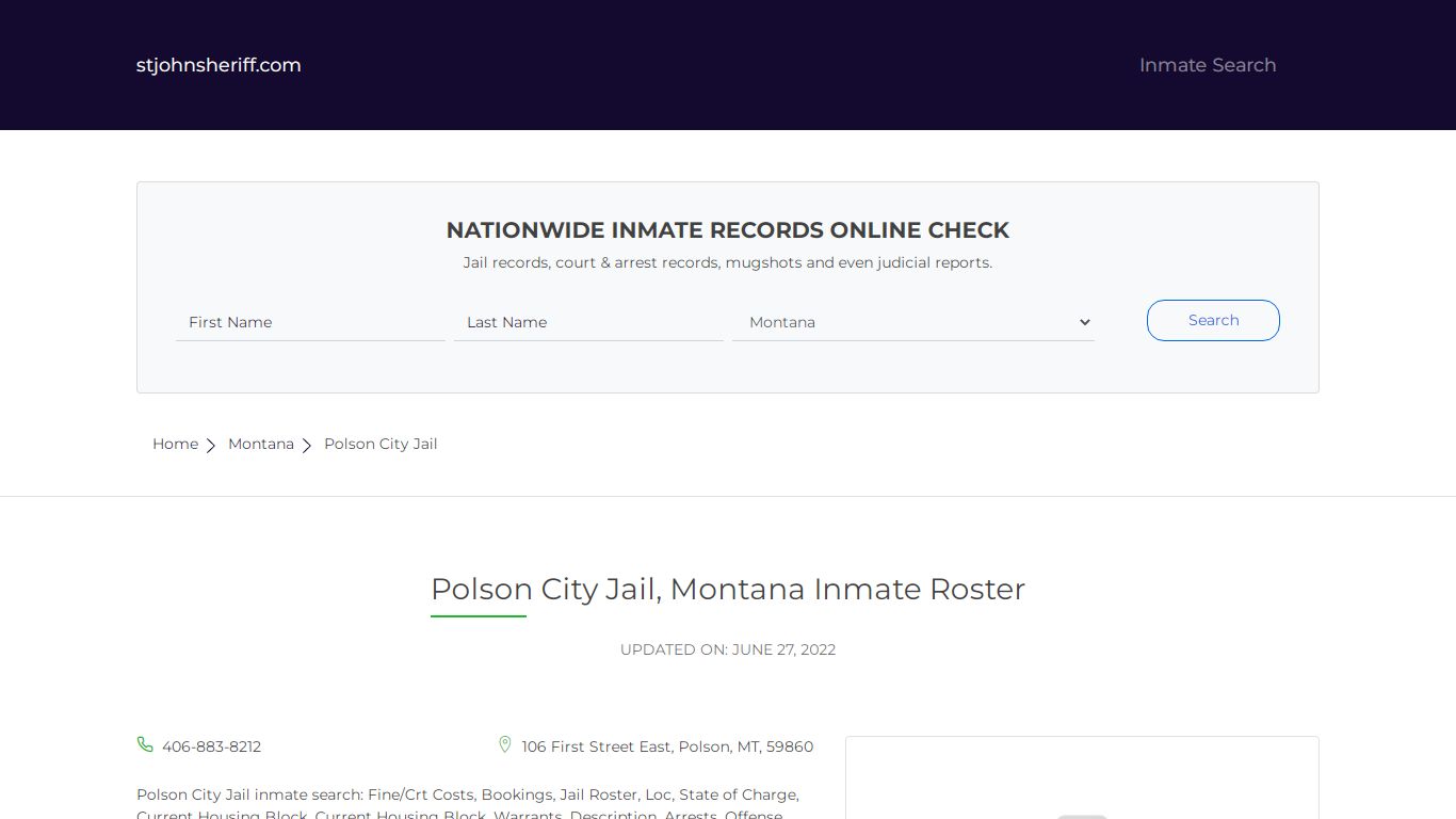 Polson City Jail, Montana Inmate Roster